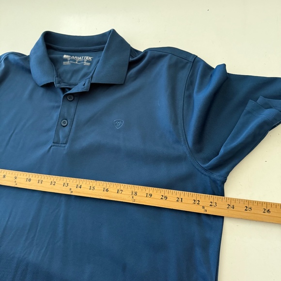 ARIAT TEK Western Performance Navy Blue Collared Polo Shirt Mens LARGE Stretch - Picture 6 of 7